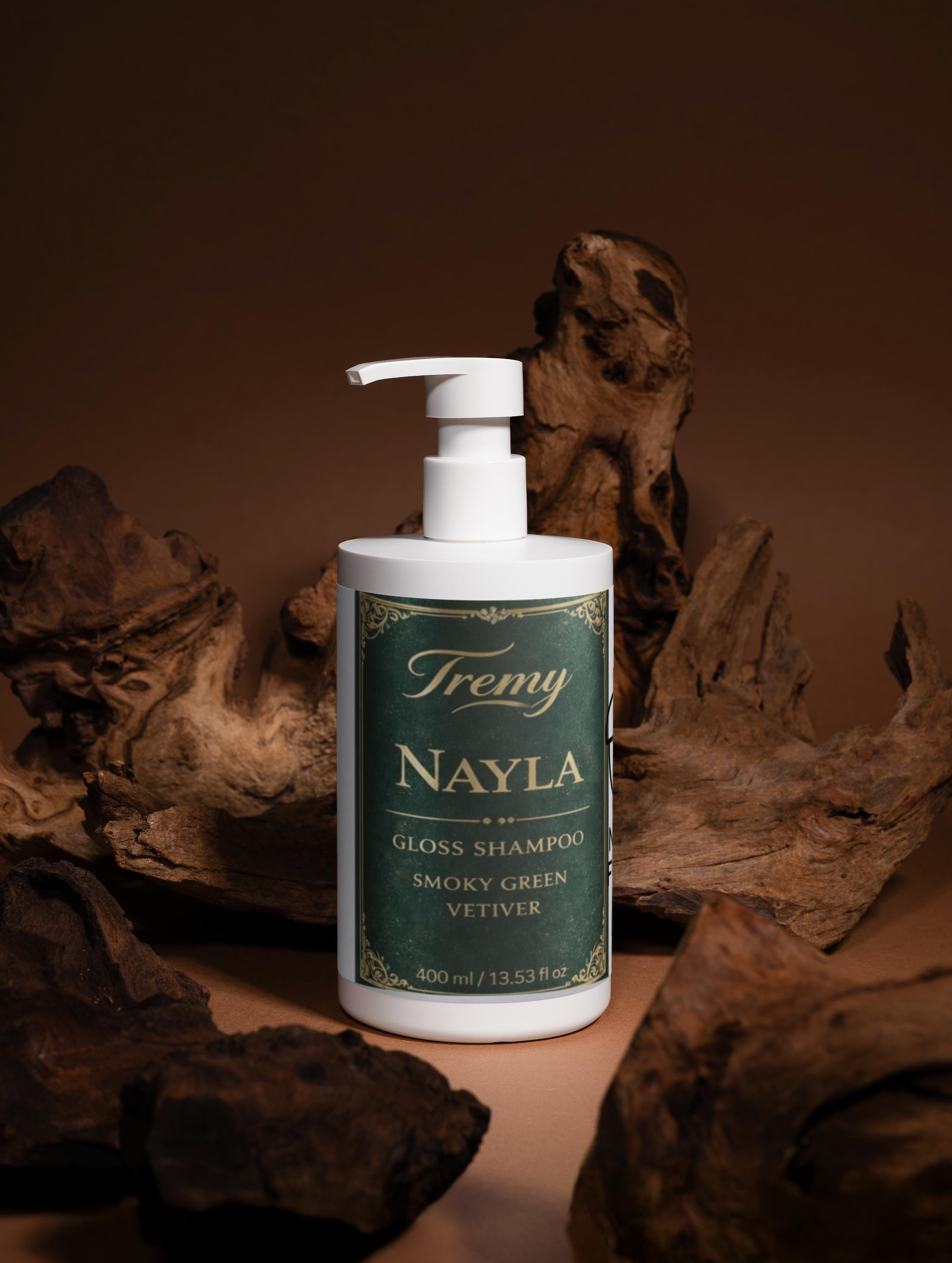 Tremy Nayla gloss shampoo smoky green vetiver for shiny healthy hair